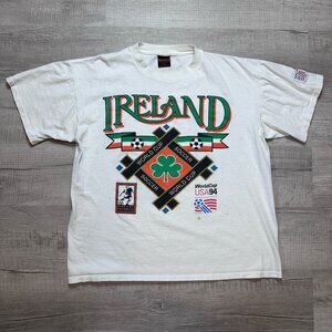 Vintage Ireland 1994 World Cup Soccer T-Shirt Mens XL White Single Stitch Grunge
